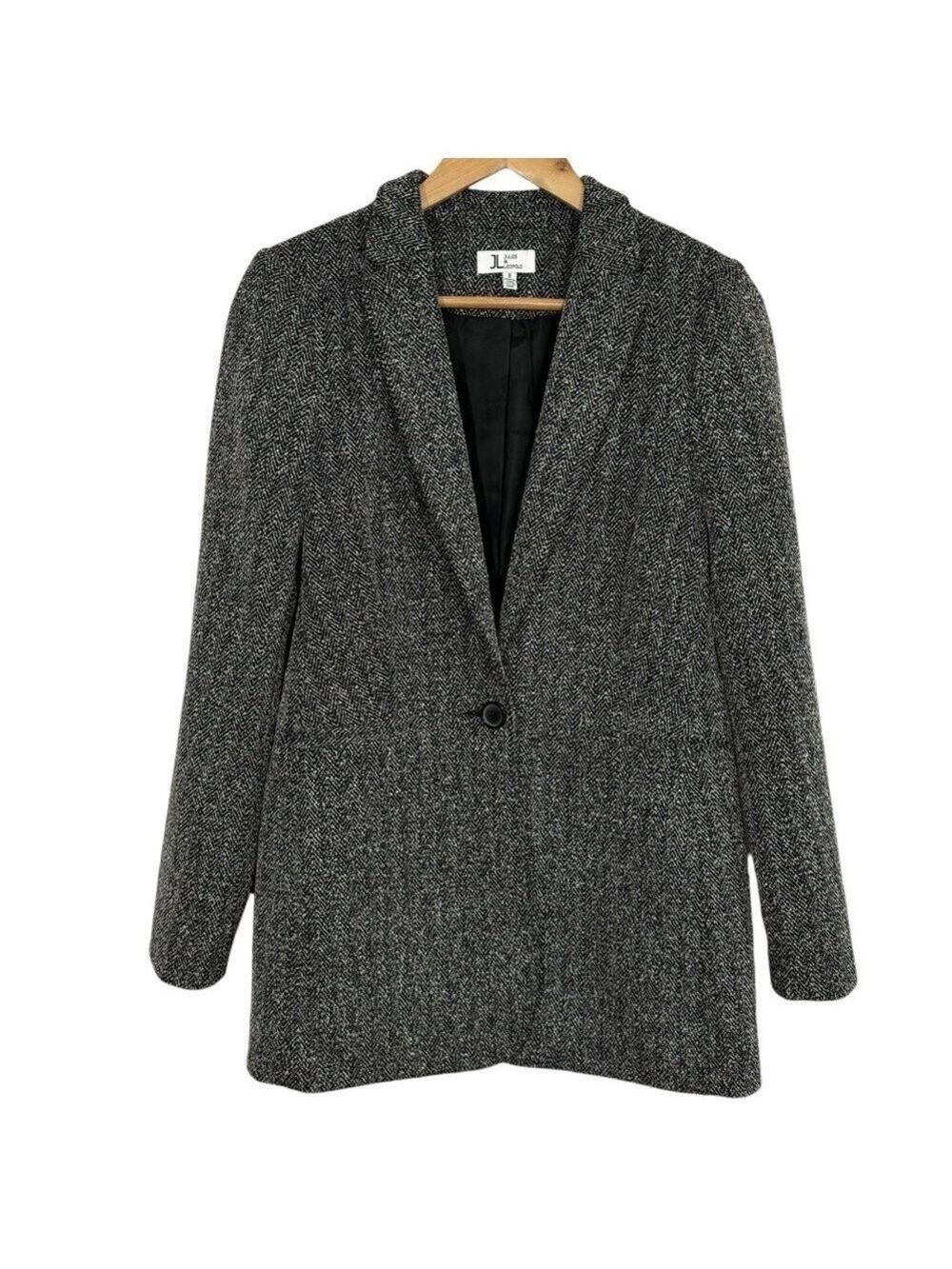 Jules & Leopold Longline Blazer Womens 8 Grey Speckle Single Button Jacket EUC